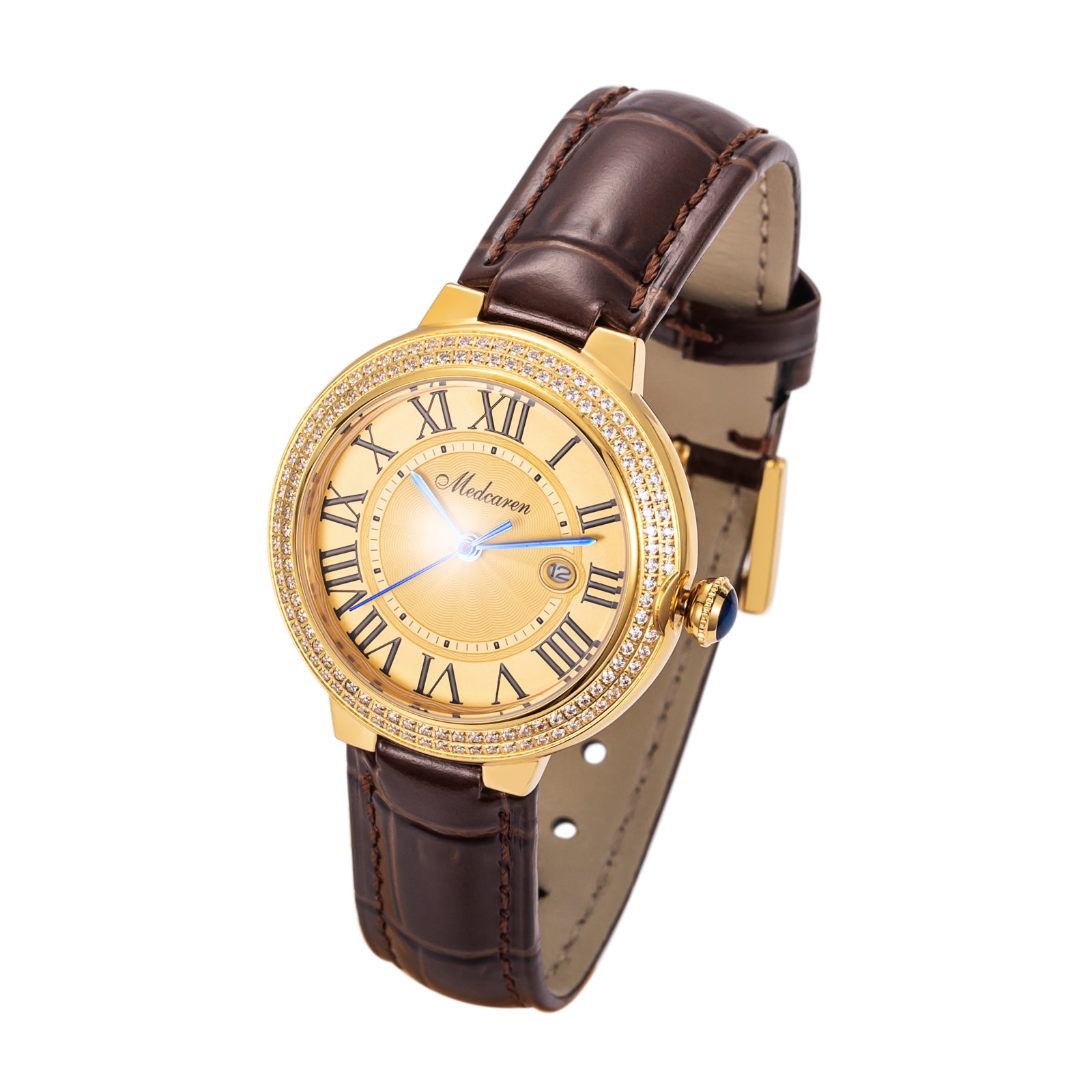 New Luxury Women's Quartz Watch 33mm 24K Gold Fashion Ladies Calendar Watch High-Grade Leather Strap Waterproof