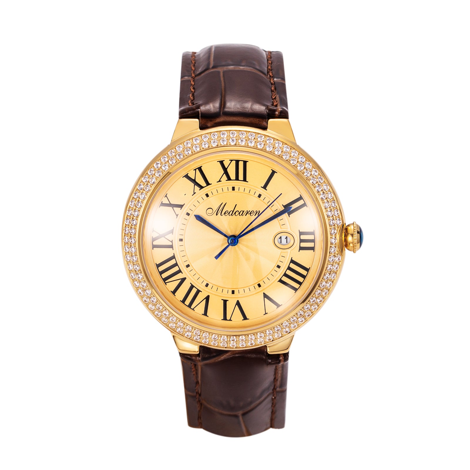 New Luxury Men Watches 42mm 24K Gold Stylish Men's Calendar Watch Premium Leather Strap Waterproof Quartz Watch