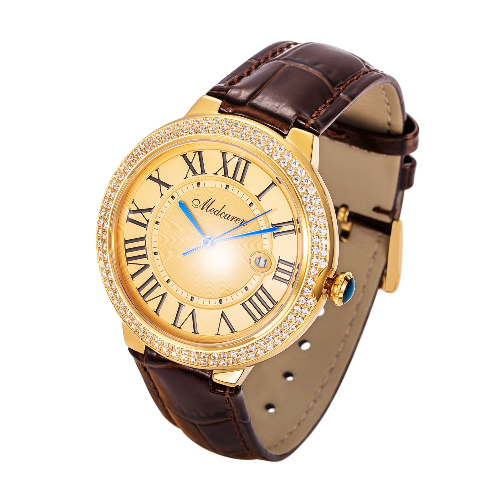 New Luxury Men Watches 42mm 24K Gold Stylish Men's Calendar Watch Premium Leather Strap Waterproof Quartz Watch