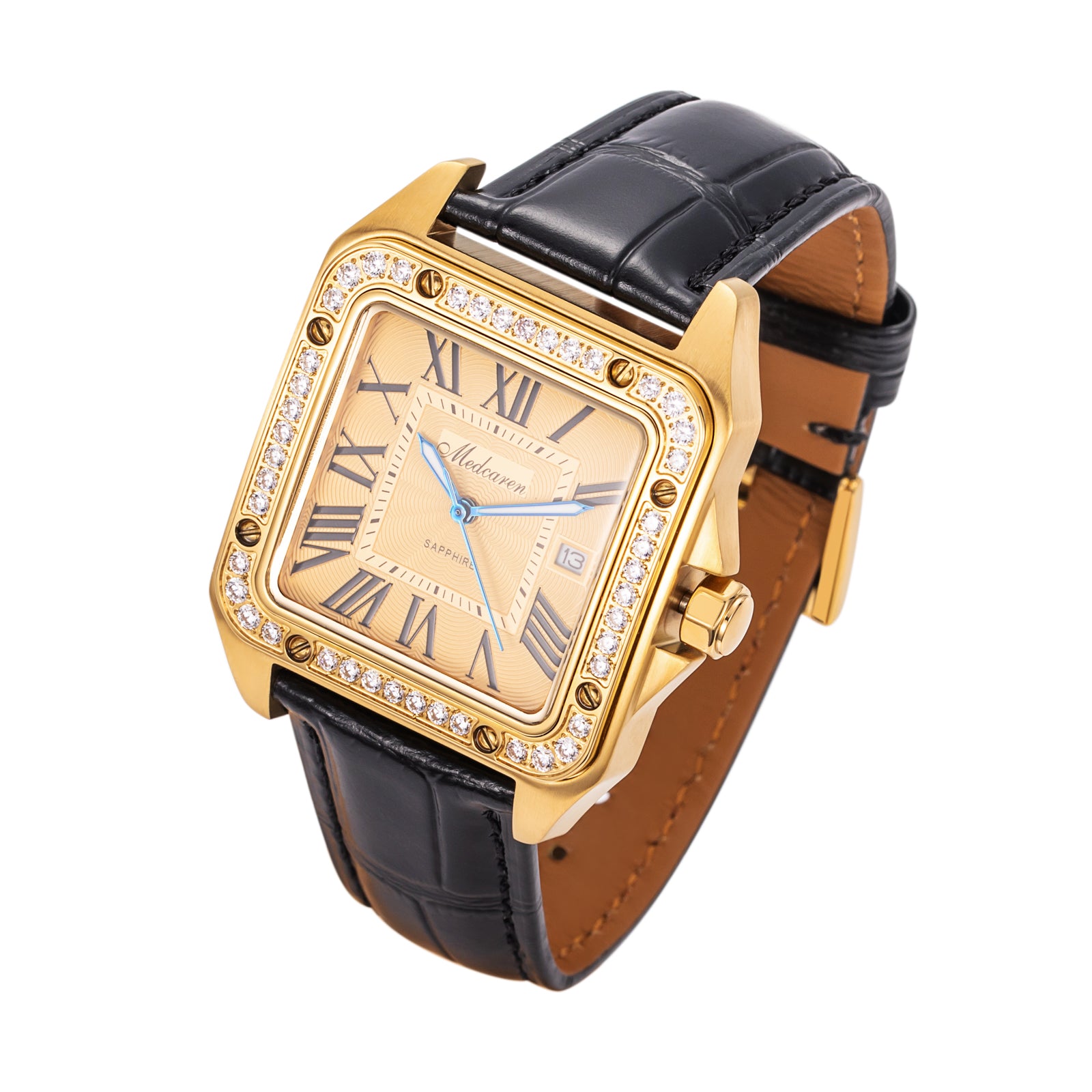 Luxury Men's Watches 36mm 24K Gold Quartz Watch Waterproof Premium Leather Strap Calendar Chronograph Men Wristwatch Gifts