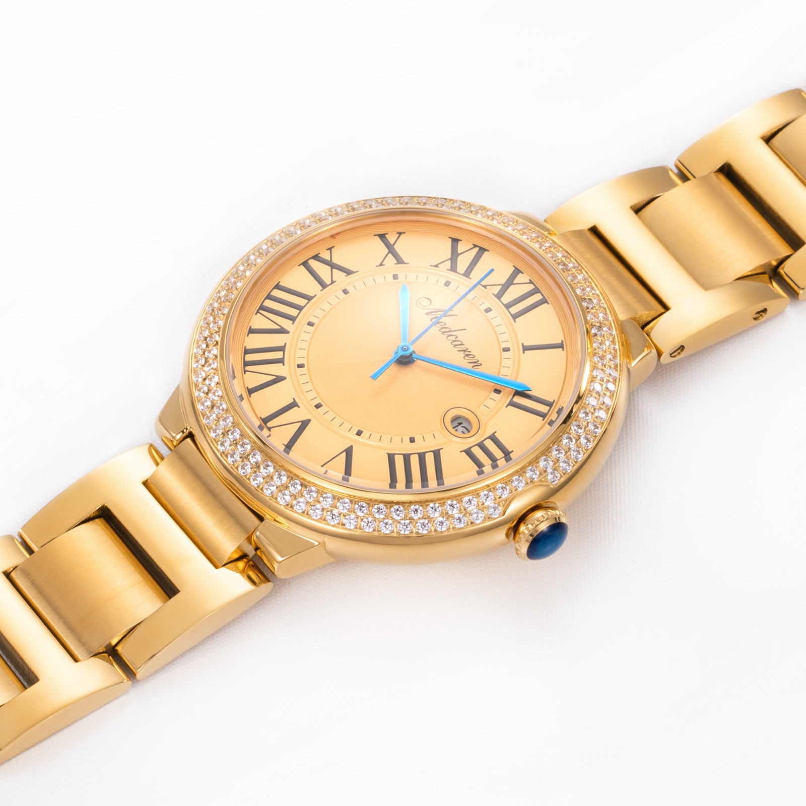 Luxury Men's Watches 38mm 24K Gold Quartz Watch Waterproof Stainless Steel Strap Calendar Chronograph Men Wristwatch Gifts