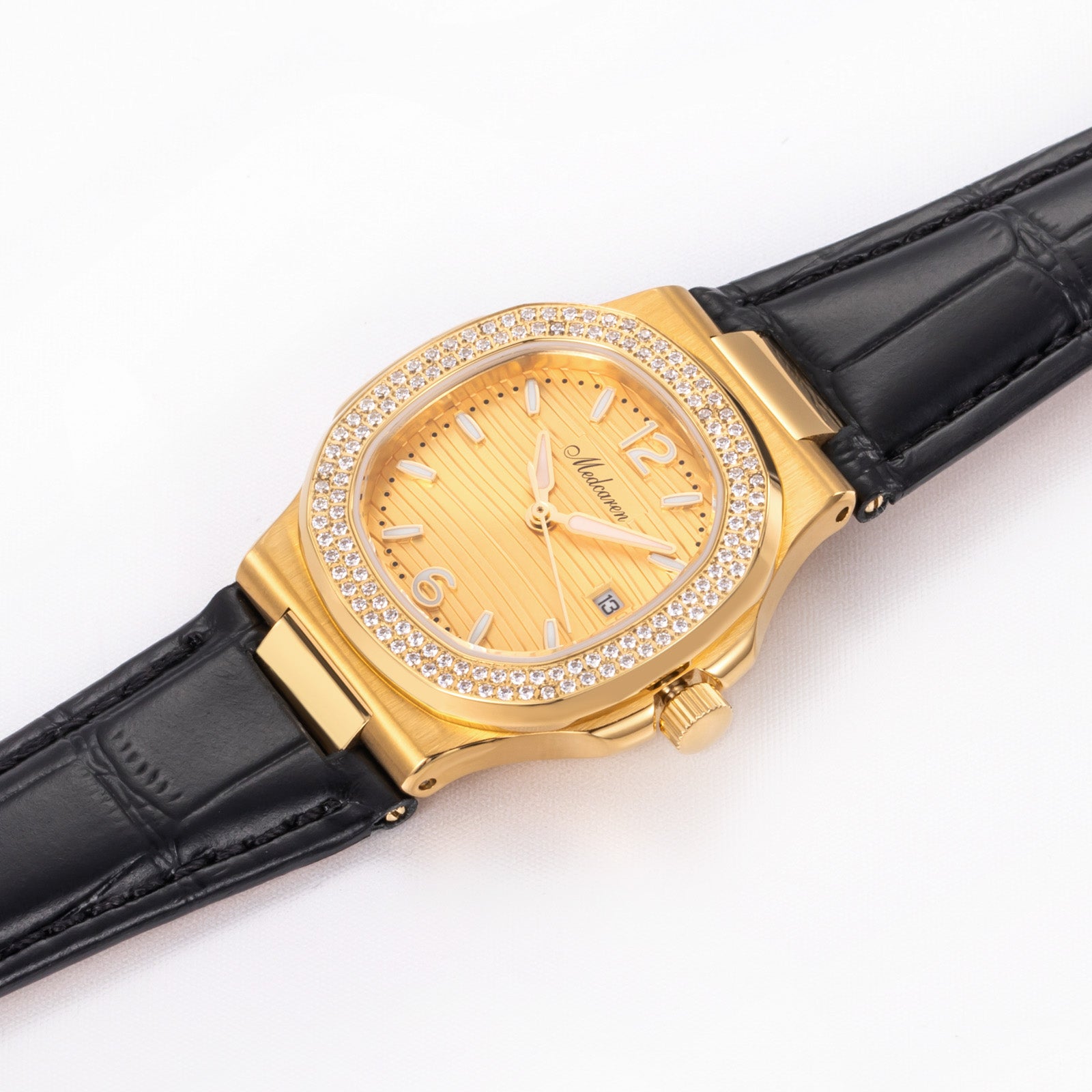New Luxury Women' s Quartz Wristwatches 30.5mm 24K Gold Plated Fashion Ladies Calendar Watch Premium Leather Strap Waterproof