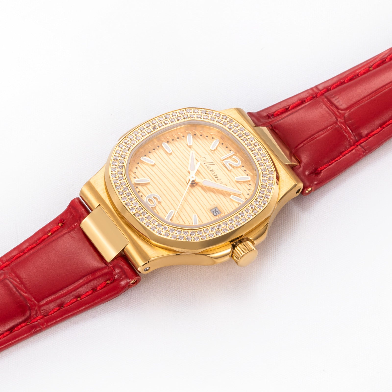 New Luxury Women' s Quartz Wristwatches 30.5mm 24K Gold Plated Fashion Ladies Calendar Watch Premium Leather Strap Waterproof