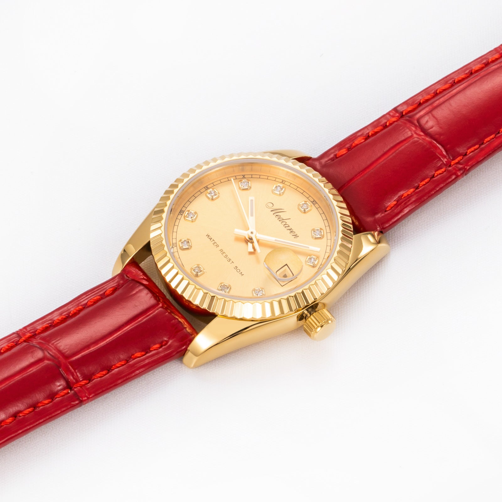 New Luxury Women' s Quartz Wristwatches 30.5mm 24K Gold Fashion Ladies Calendar Watch Premium Leather Strap Waterproof