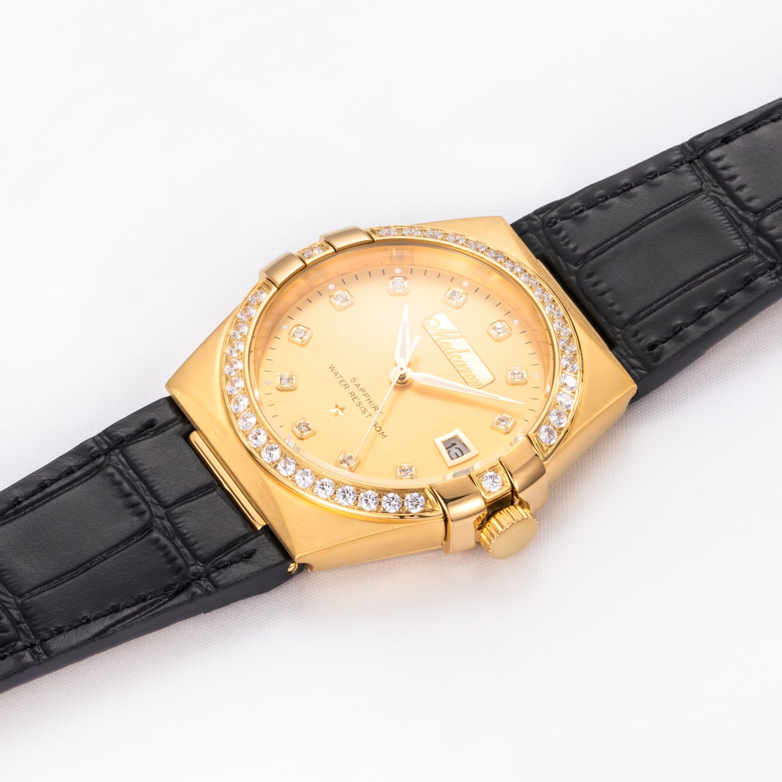 Luxury Men Wristwatches 38mm 24K Gold Fashion Calendar Quartz Watch for Men Premium Leather Strap Waterproof Men' s Gifts