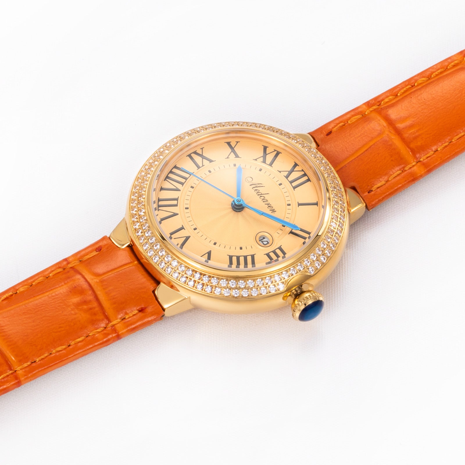 New Luxury Women's Quartz Watch 33mm 24K Gold Fashion Ladies Calendar Watch High-Grade Leather Strap Waterproof