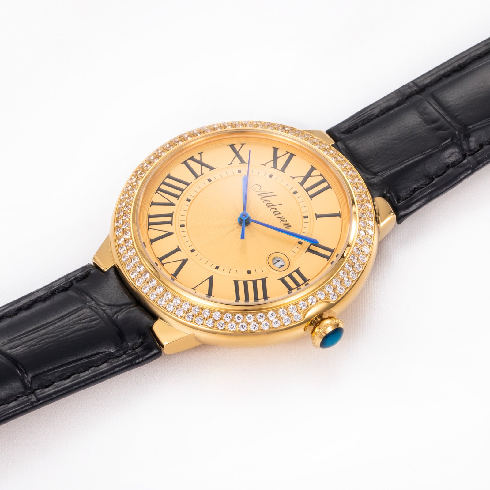 New Luxury Men Watches 42mm 24K Gold Stylish Men's Calendar Watch Premium Leather Strap Waterproof Quartz Watch