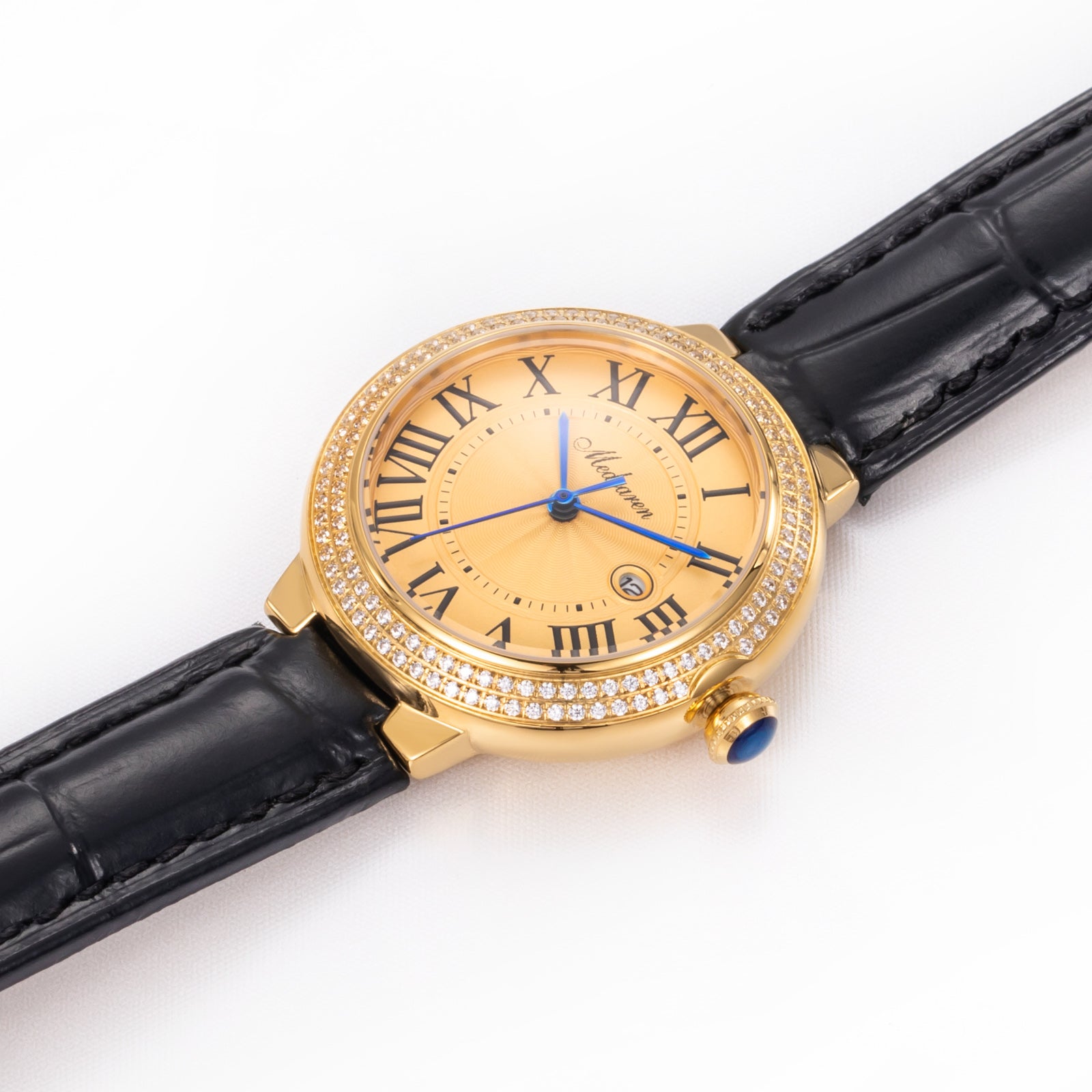 New Luxury Women's Quartz Watch 33mm 24K Gold Fashion Ladies Calendar Watch High-Grade Leather Strap Waterproof