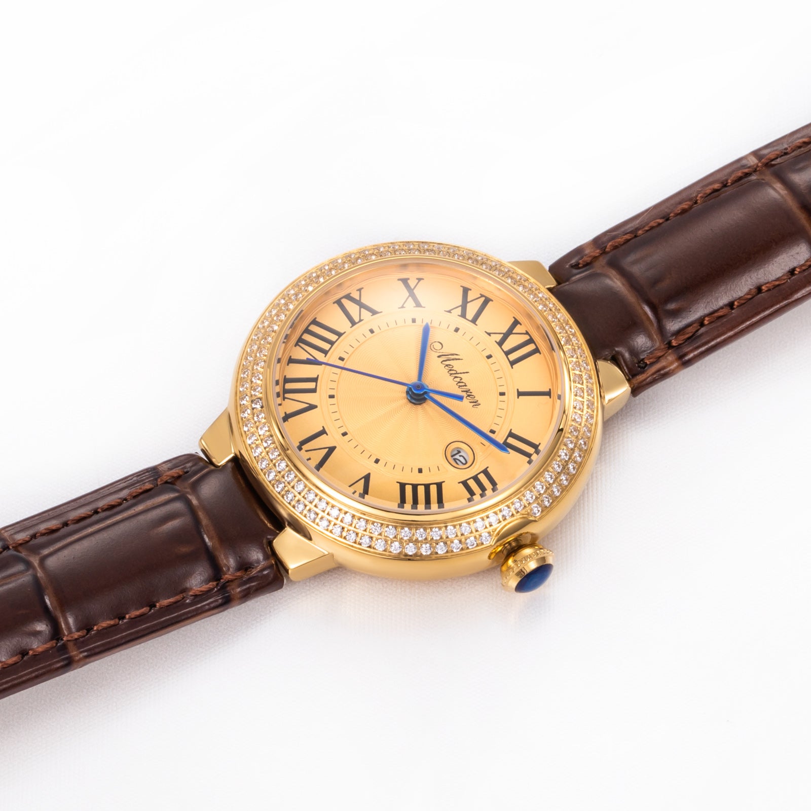 New Luxury Women's Quartz Watch 33mm 24K Gold Fashion Ladies Calendar Watch High-Grade Leather Strap Waterproof