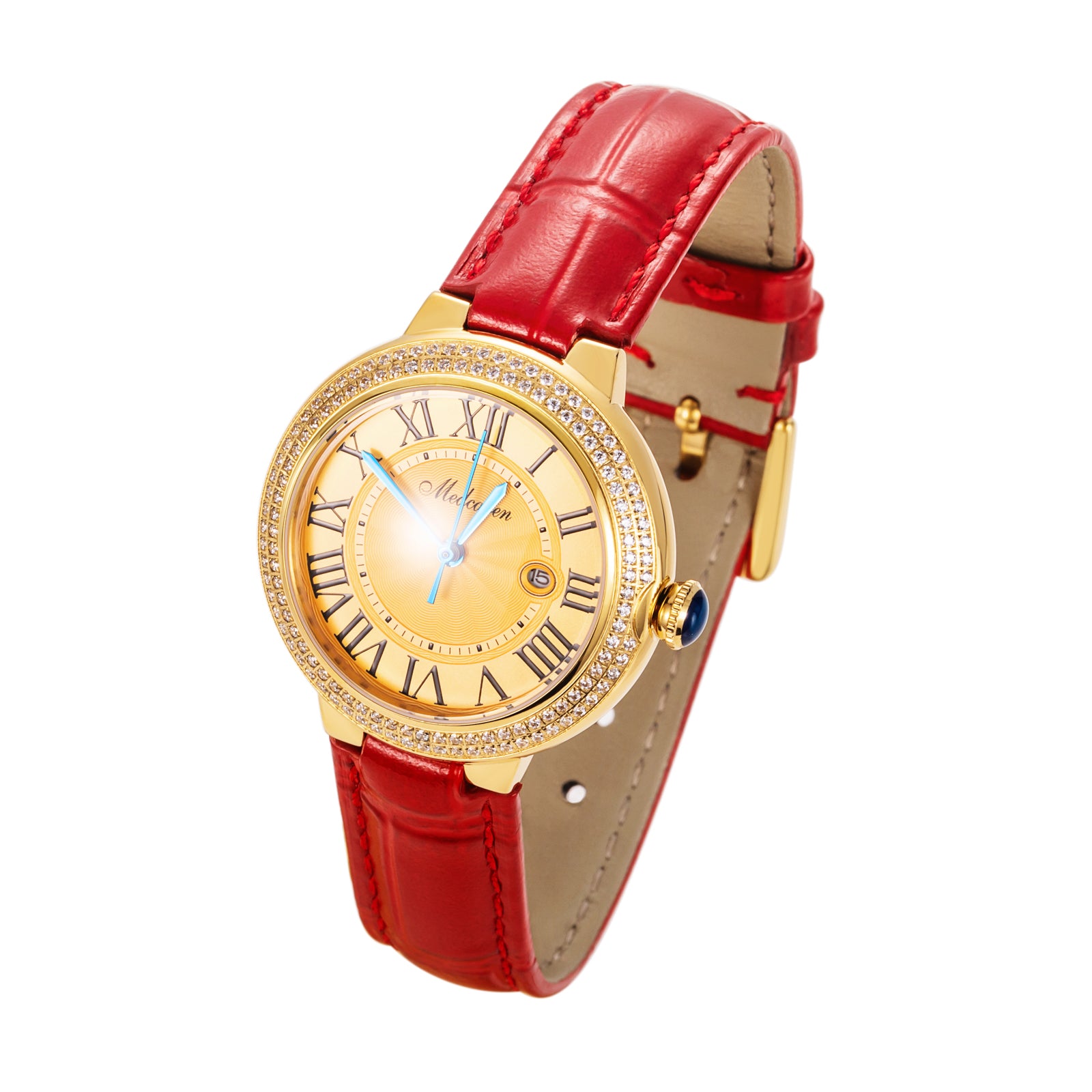 New Luxury Women's Quartz Watch 33mm 24K Gold Fashion Ladies Calendar Watch High-Grade Leather Strap Waterproof
