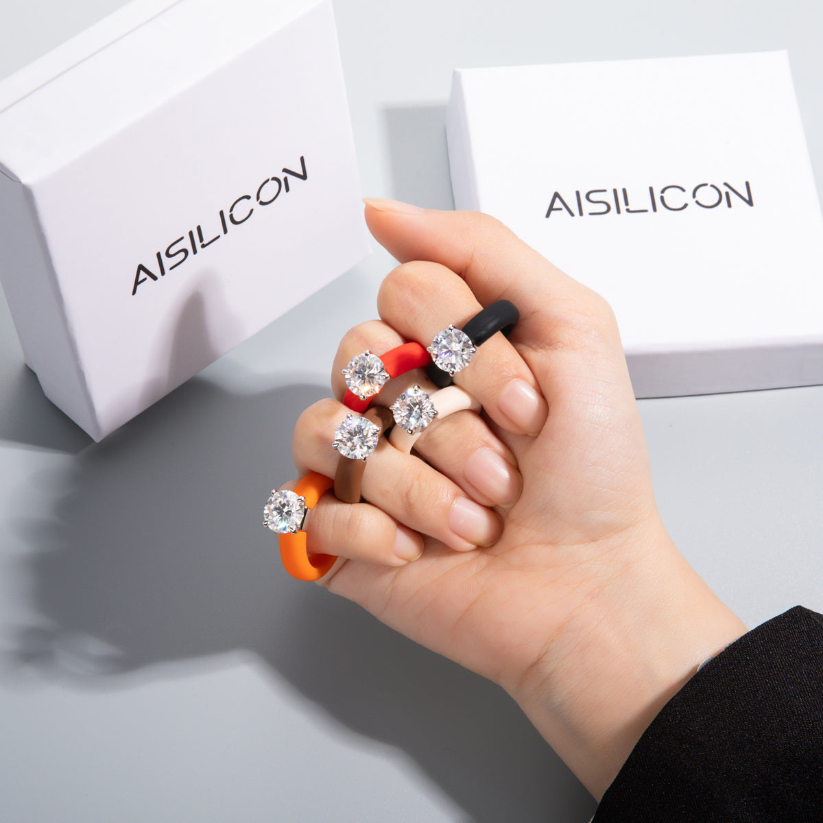 AISILICON Silicone Moissanite 925 Silver Ring