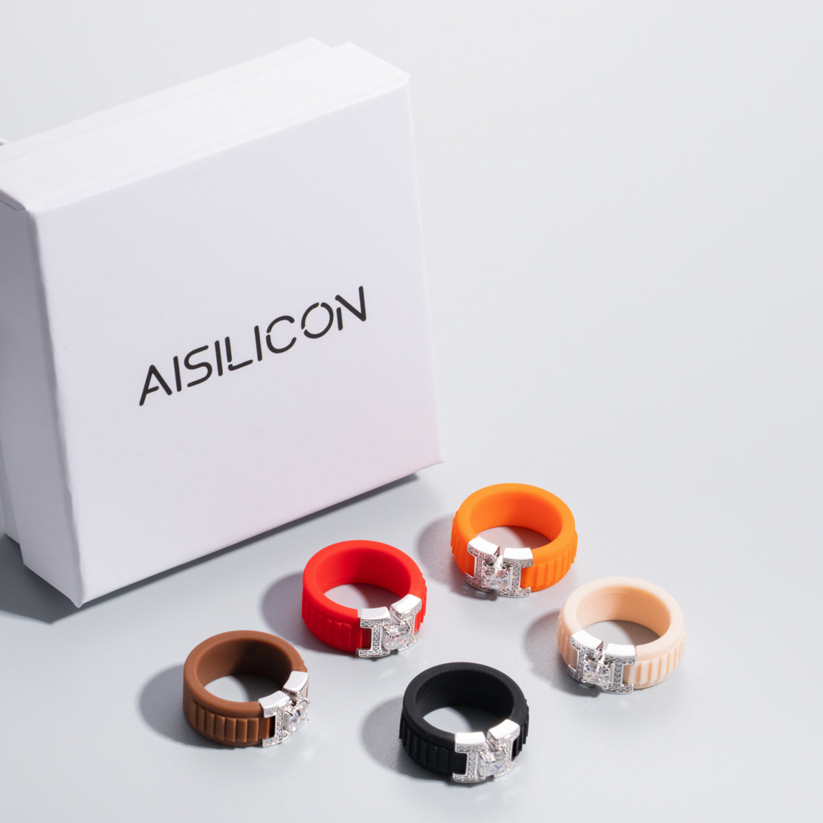 AISILICON Silicone Moissanite 925 Silver Ring