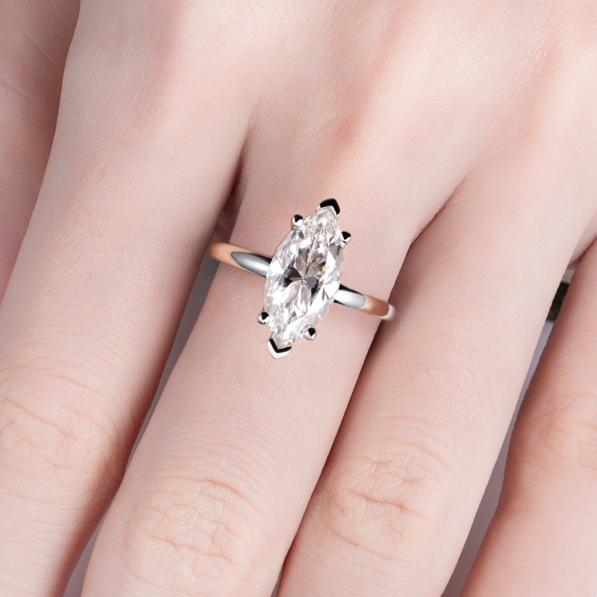 3.0CT Marquise‑Cut Single‑Stone Moissanite Ring in S925 Sterling Silver