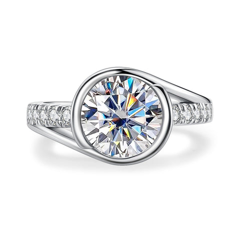 Moissanite Diamond Twist Bezel Engagement Ring (1/2/3CT)