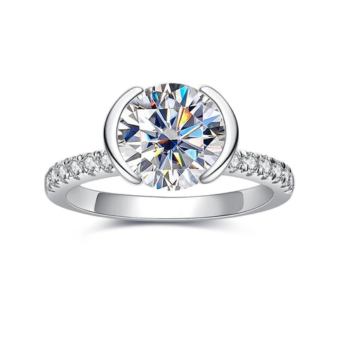 Pavé Moissanite Diamond Half-Bezel Engagement Ring (1/2/3CT)