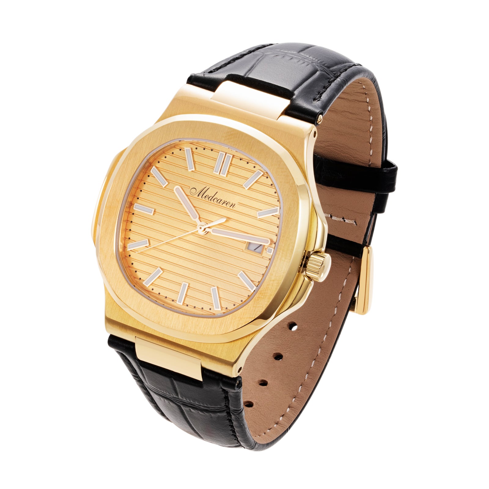 Business Luxury 41mm Men's Quartz Watch 41mm 24K Gold Stylish Men's Calendar Watch Premium Leather Strap Waterproof