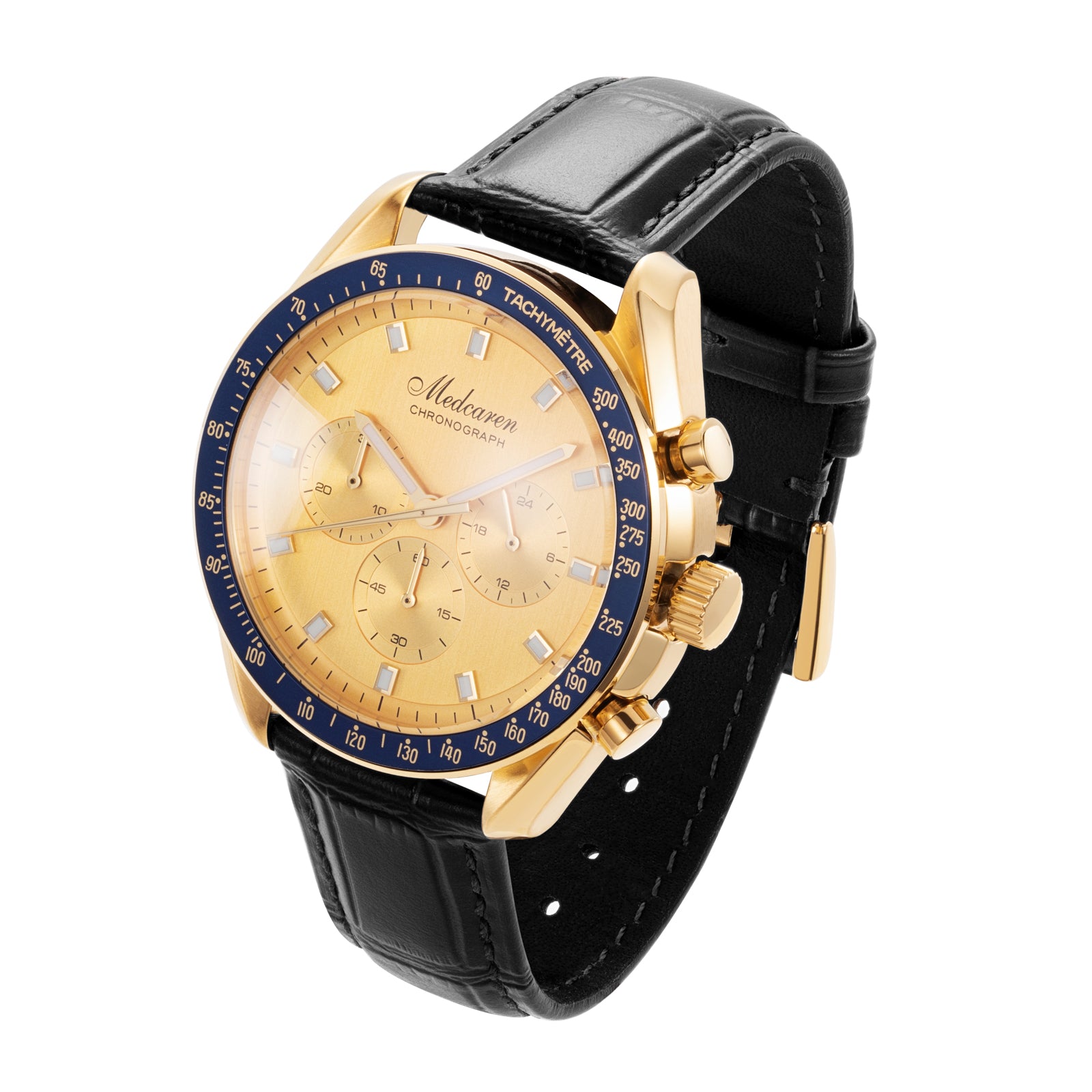 Luxury Man Watch 43mm 24K Gold Fashion Calendar Waterproof Quartz Watch Premium Leather Strap Men Gifts Watches for Men