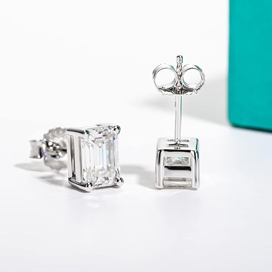 Emerald Moissanite Diamond Stud Earrings (1/2/4 cttw)
