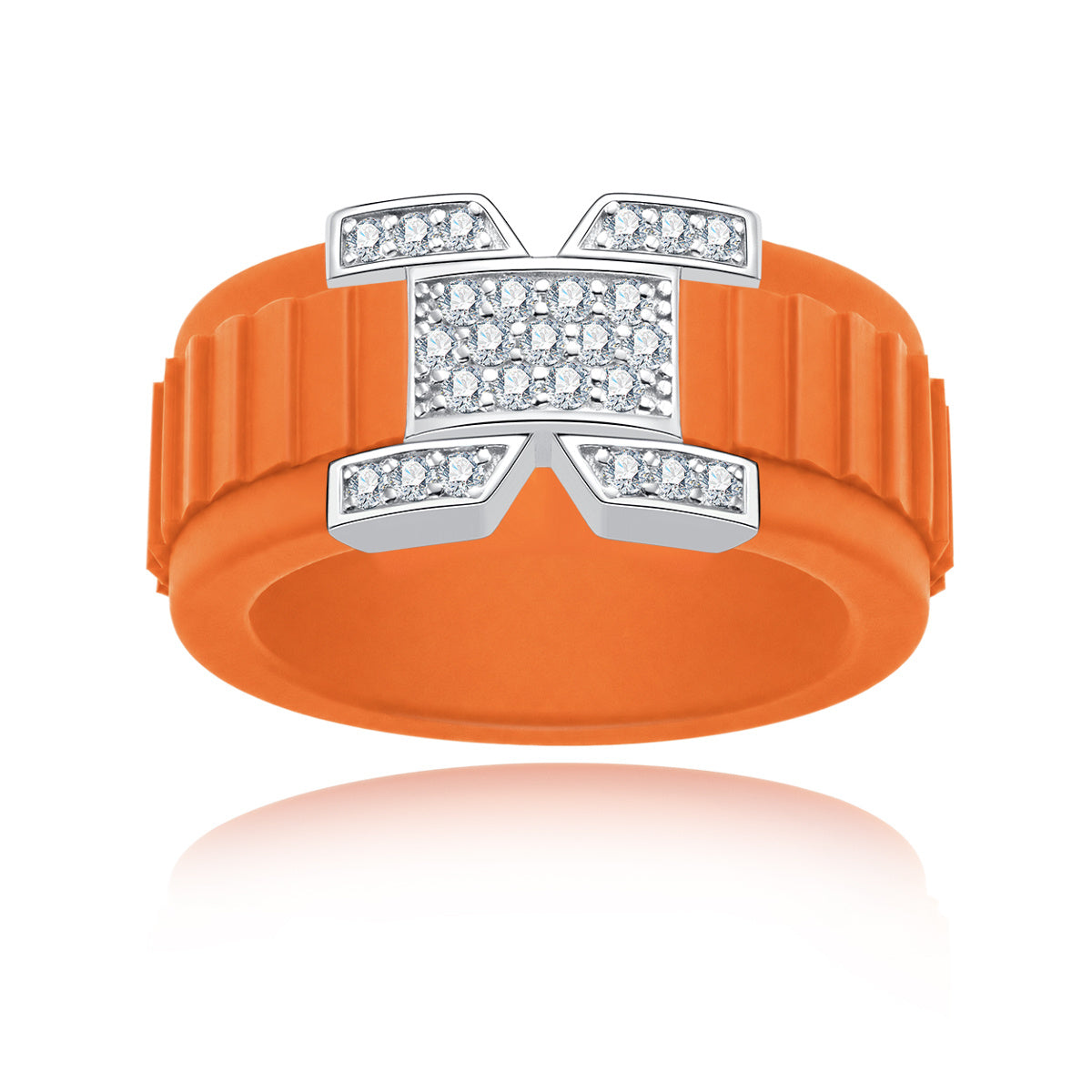 S925 Sterling Silver Round Micro Pave Moissanite Silicone Ring
