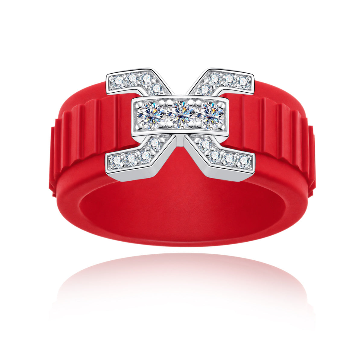 S925 silver moissani round small cherry stone silicone ring