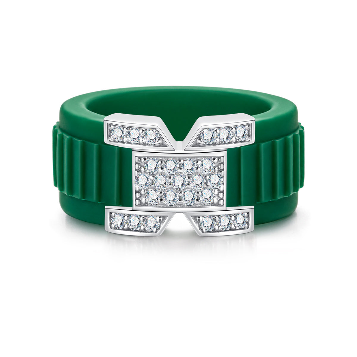 S925 Sterling Silver Round Micro Pave Moissanite Silicone Ring