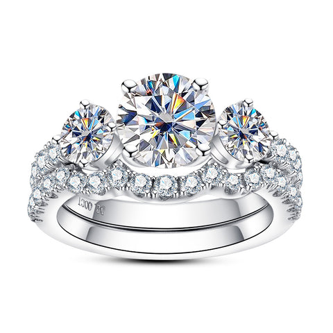 AnuClub Moissanite Diamond Double Stack Engagement Wedding Ring Set