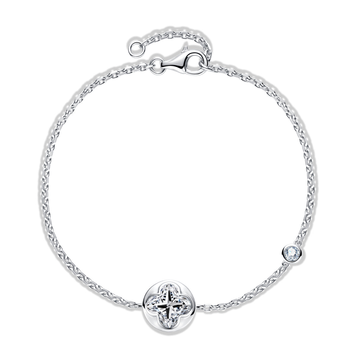 S925‑Silver 2.0‑CT Moissanite Four‑Leaf‑Clover Cut Bracelet