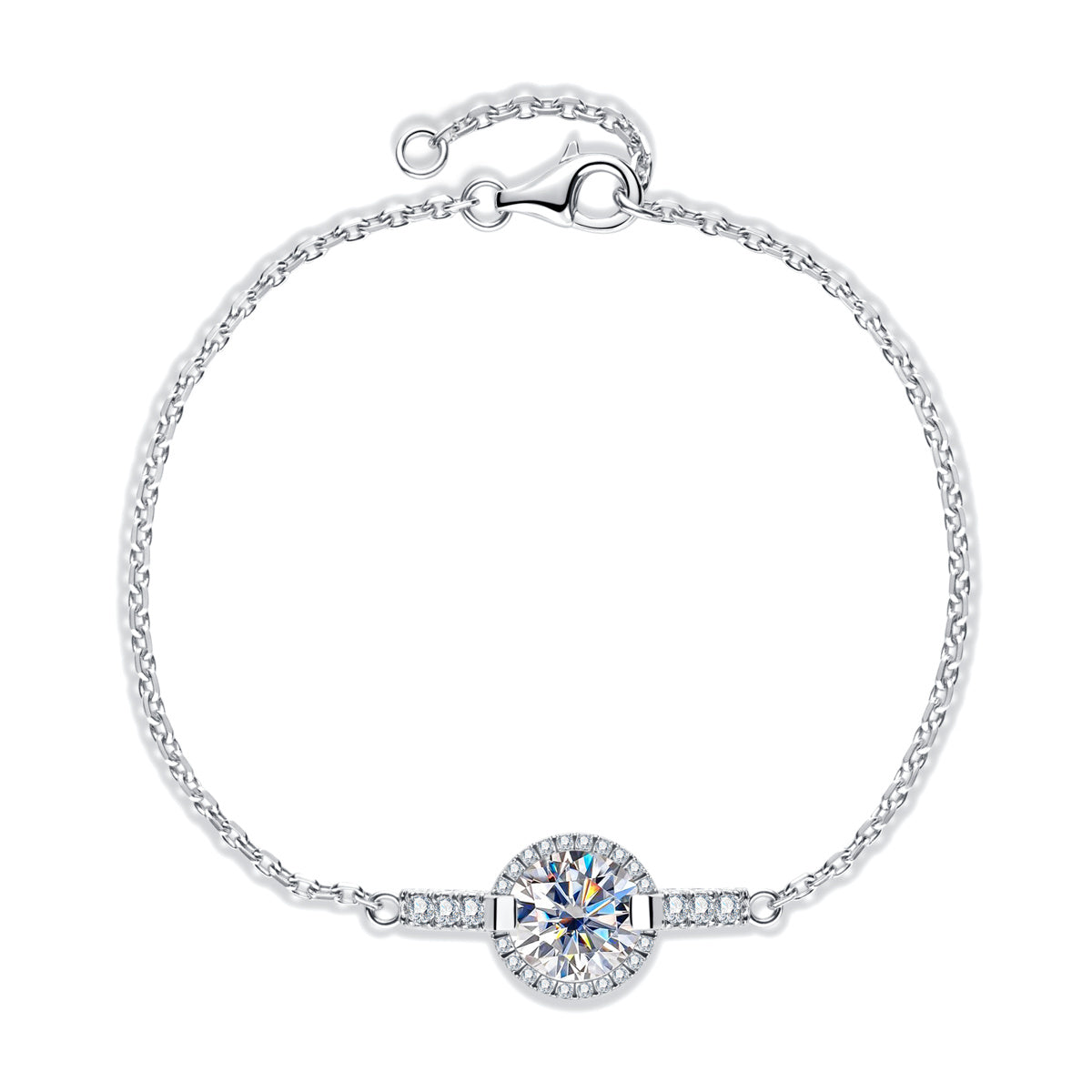 S925‑Silver Round‑Cut Moissanite Bracelet, 2.0ct