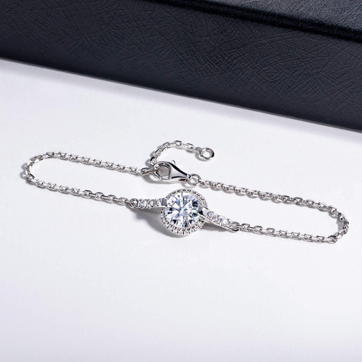 S925‑Silver Round‑Cut Moissanite Bracelet, 2.0ct