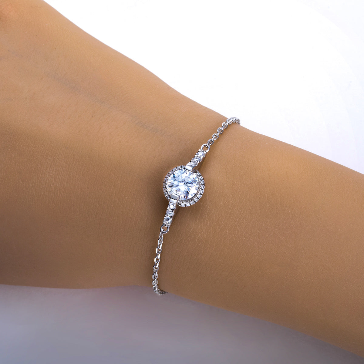 S925‑Silver Round‑Cut Moissanite Bracelet, 2.0ct
