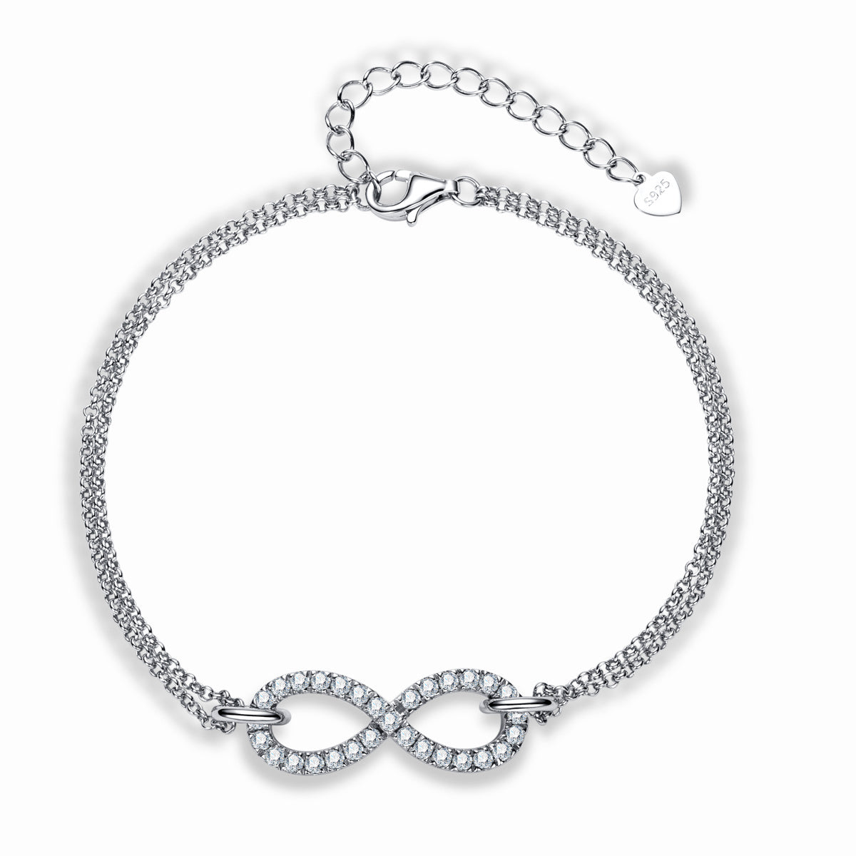 S925 Sterling Silver Figure 8 Moissanite Double Layer Bracelet