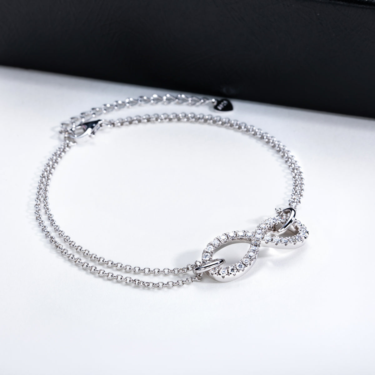 S925 Sterling Silver Figure 8 Moissanite Double Layer Bracelet