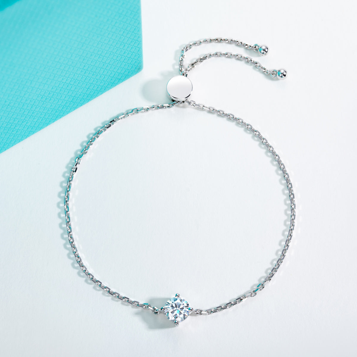 S925 Sterling Silver Round Moissanite Cartier-Style Bracelet