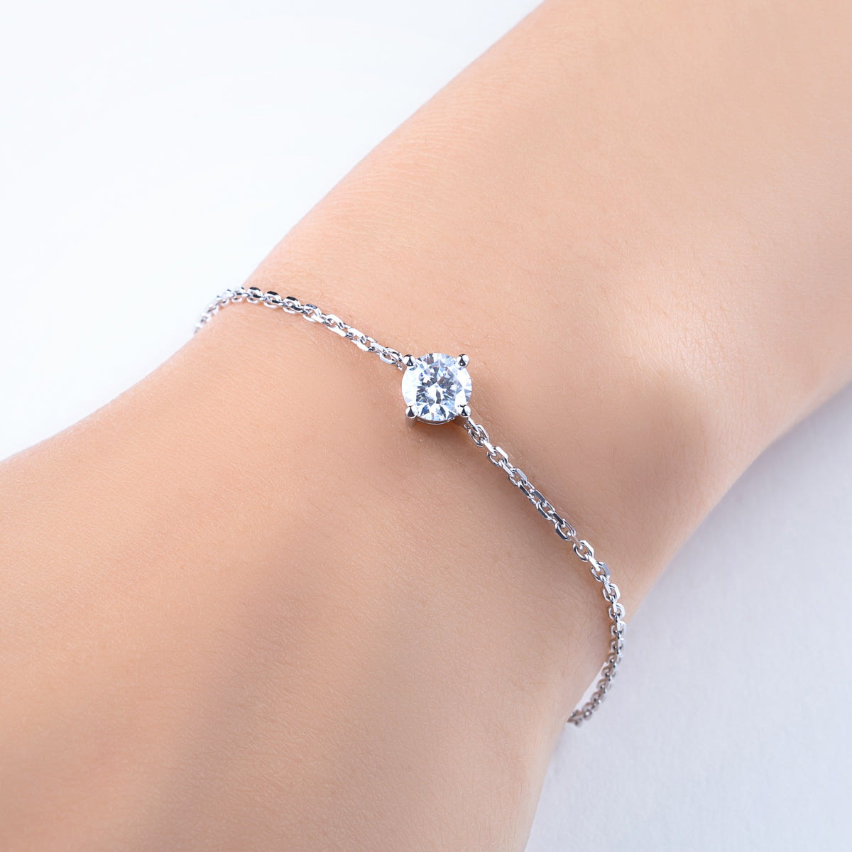 S925 Sterling Silver Round Moissanite Cartier-Style Bracelet