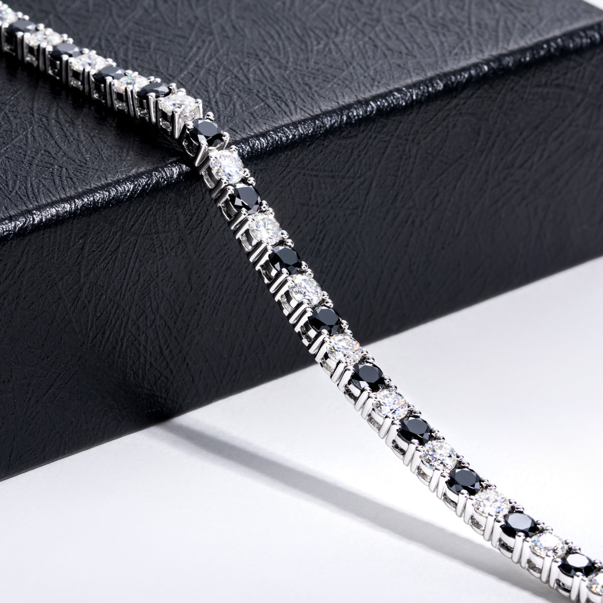 Black & White Moissanite Bracelet，S925 Sterling‑Silver