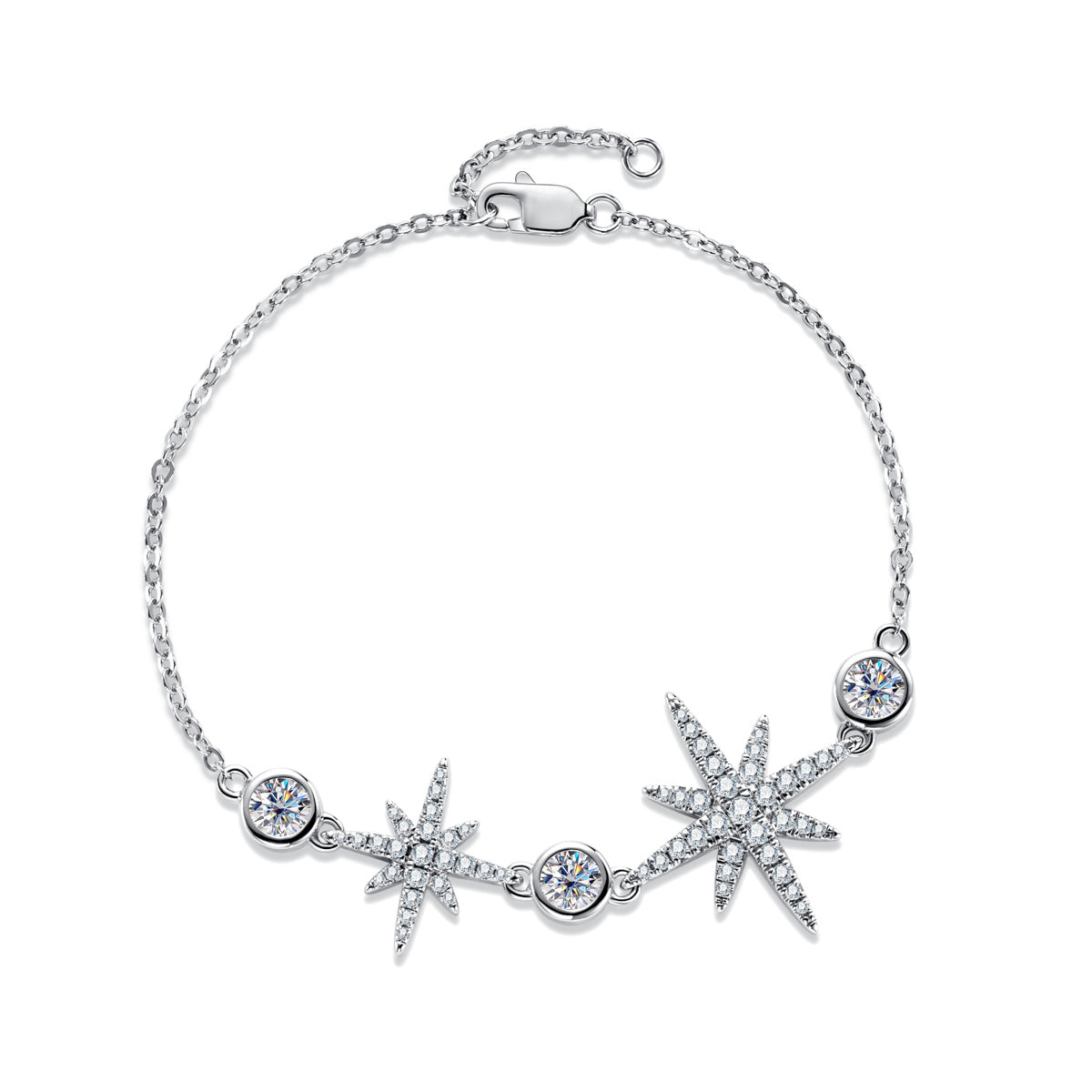 S925 Sterling‑Silver Eight‑Pointed‑Star Moissanite Bracelet