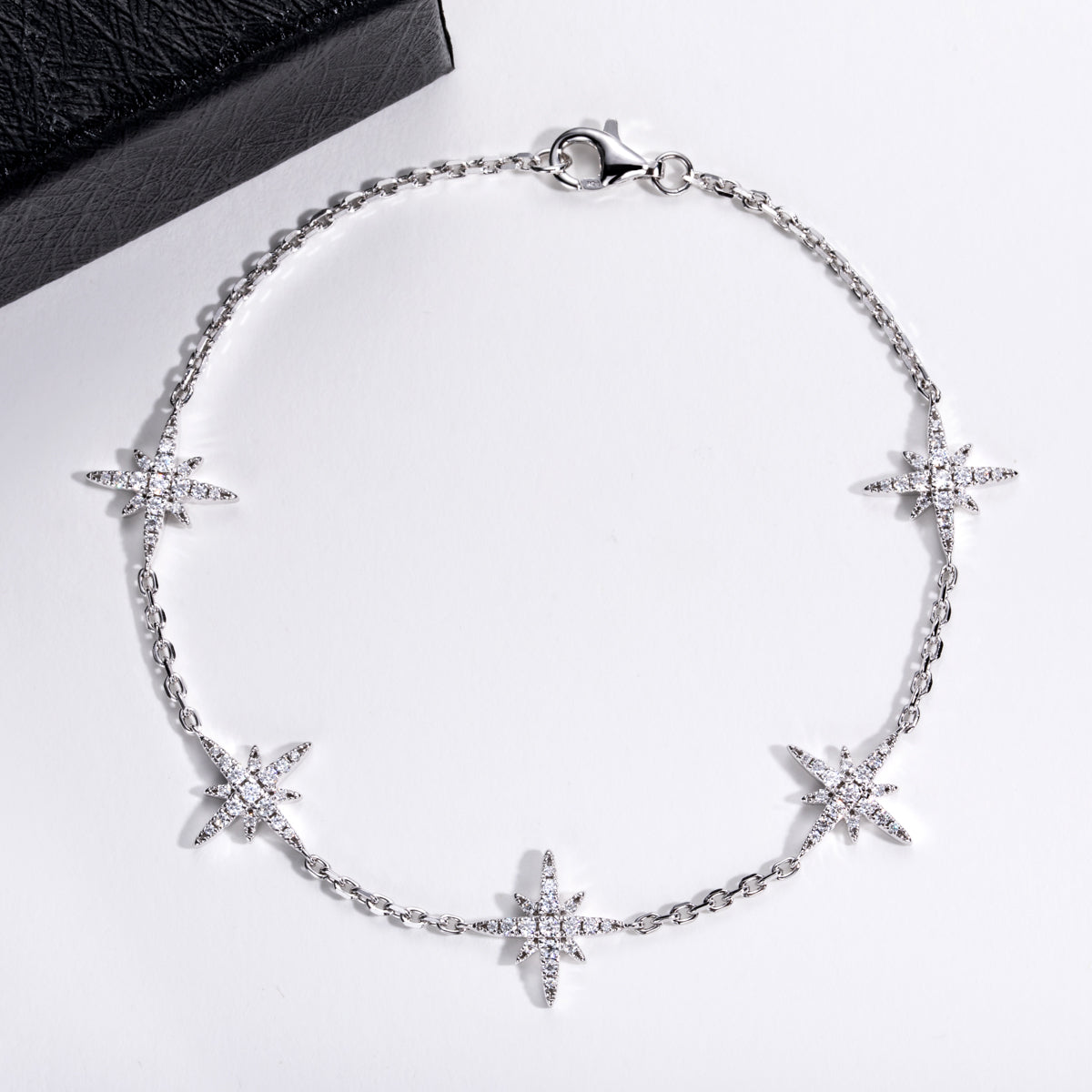 925 Sterling‑Silver Round Moissanite Eight‑Pointed Star Bracelet