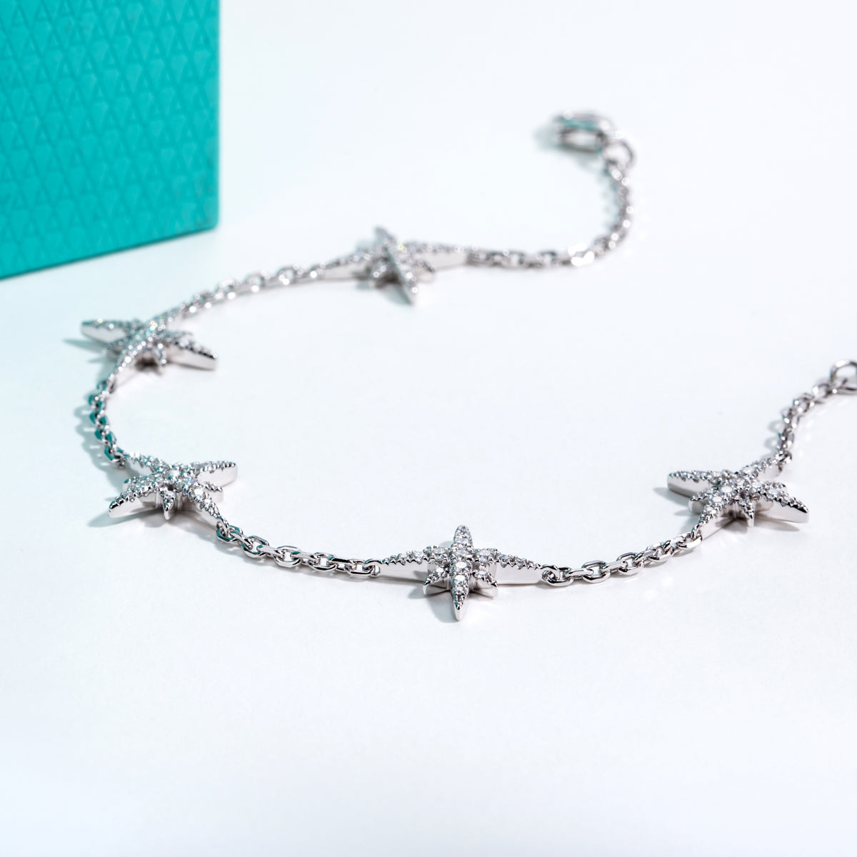 925 Sterling‑Silver Round Moissanite Eight‑Pointed Star Bracelet