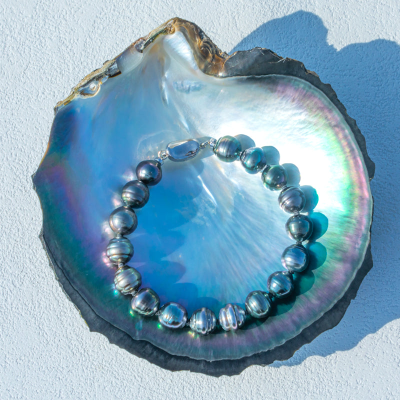 AnuClub 9-10MM Natural Baroque Black Tahitian Pearl Bracelet (9-10mm)