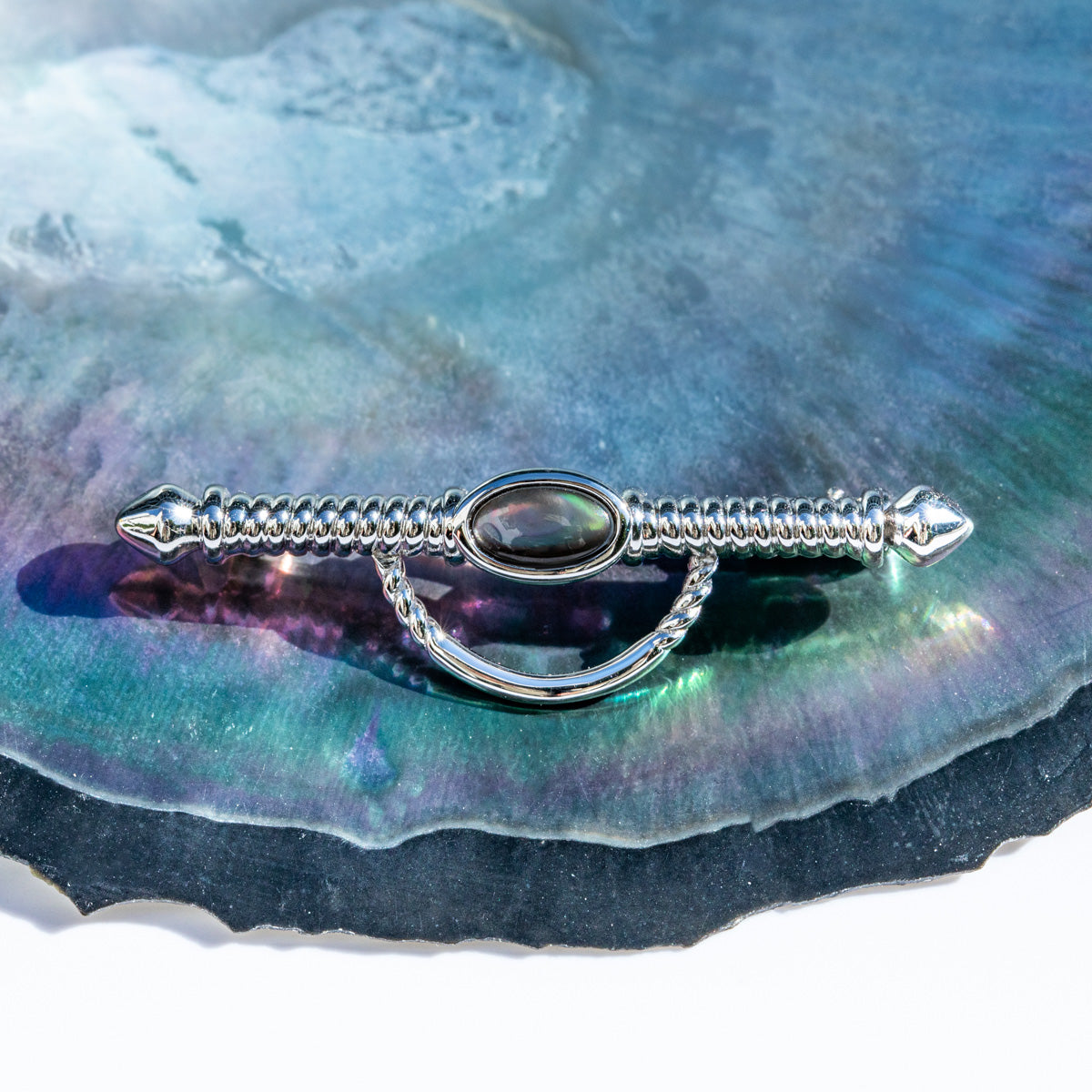 S925 Silver Black Mother of Pearl Brooch