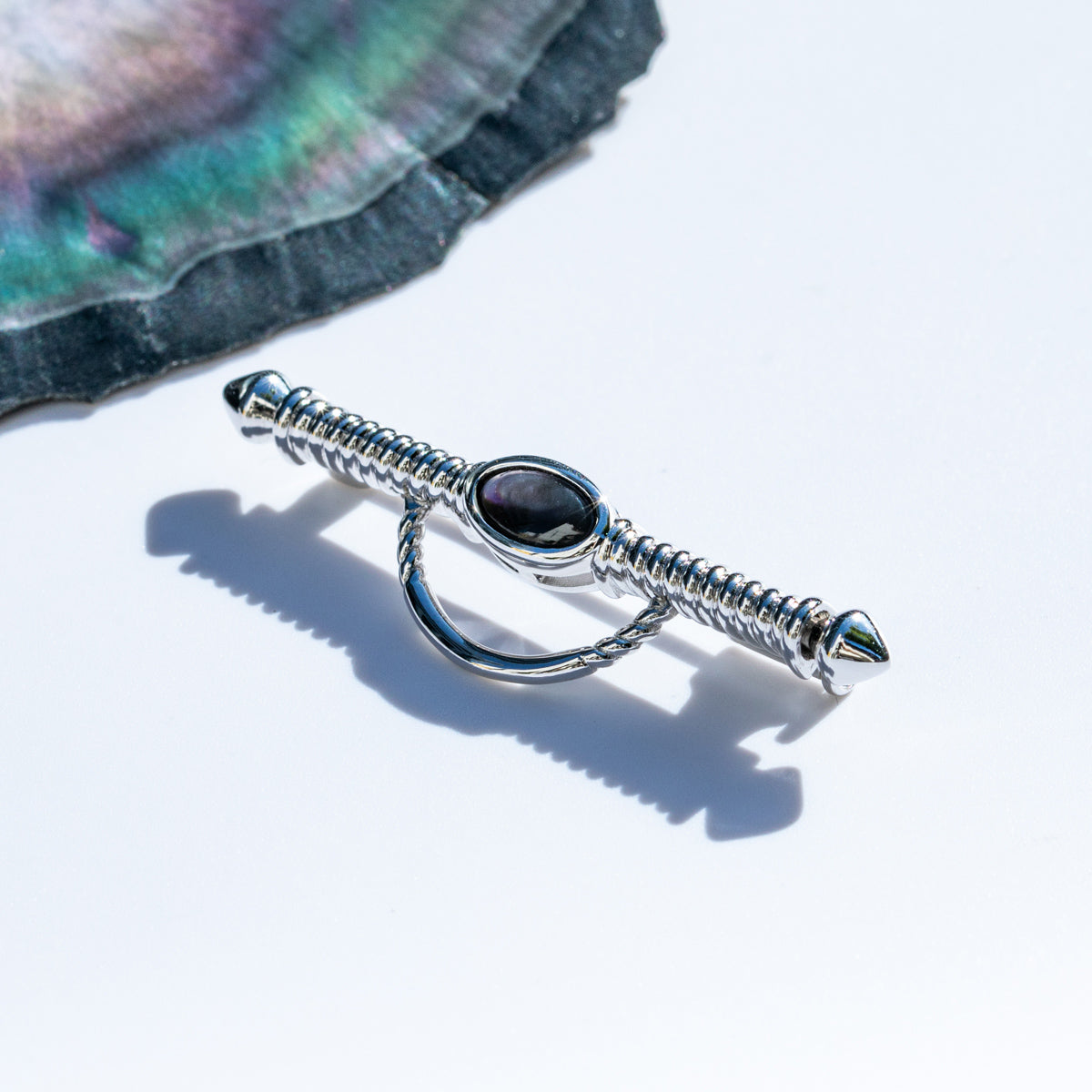 S925 Silver Black Mother of Pearl Brooch