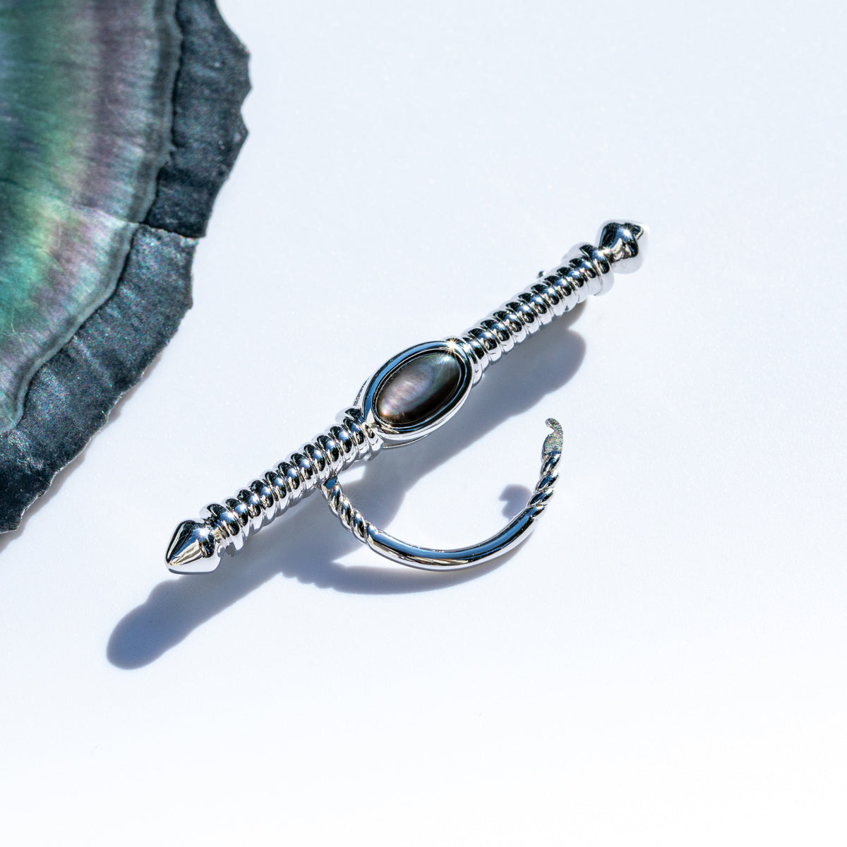 S925 Silver Black Mother of Pearl Brooch
