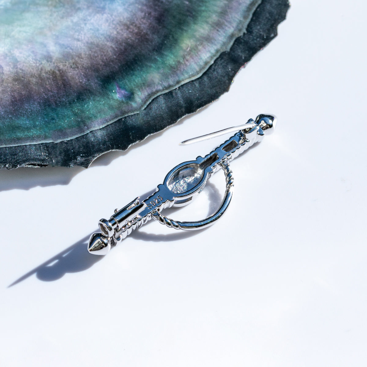 S925 Silver Black Mother of Pearl Brooch