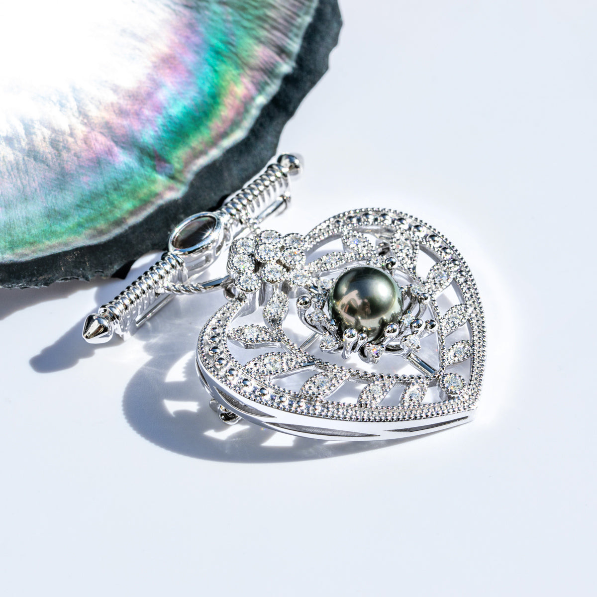 Copper Moissanite Pearl Brooch