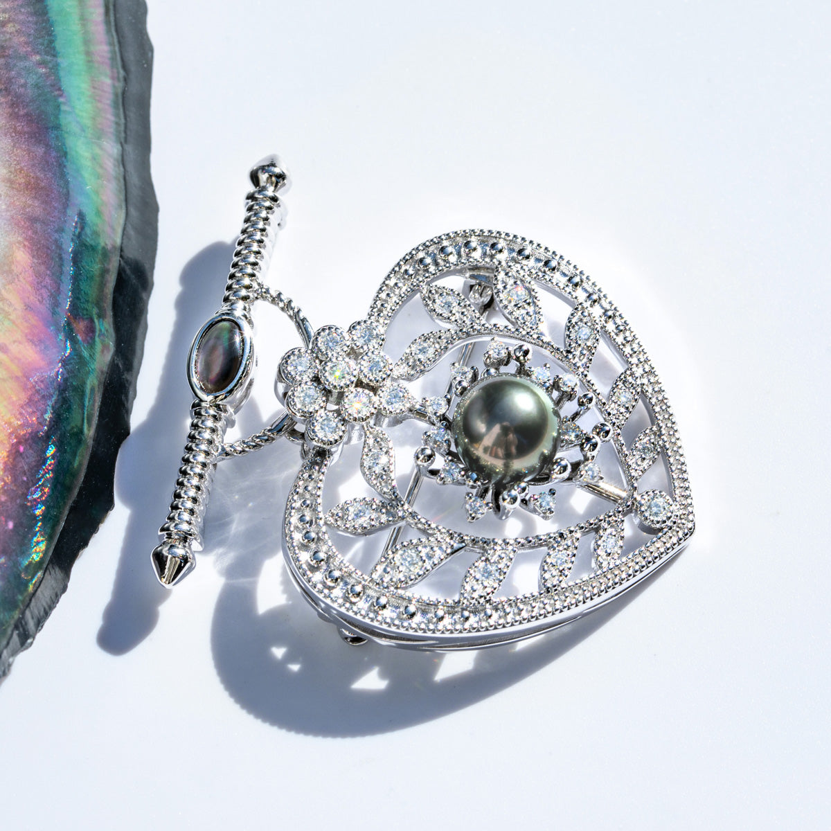 Copper Moissanite Pearl Brooch