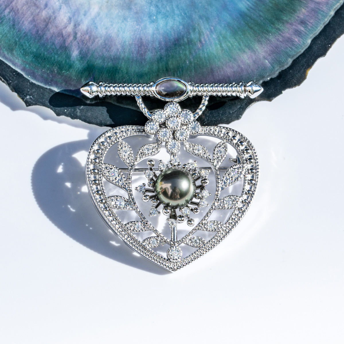 Copper Moissanite Pearl Brooch