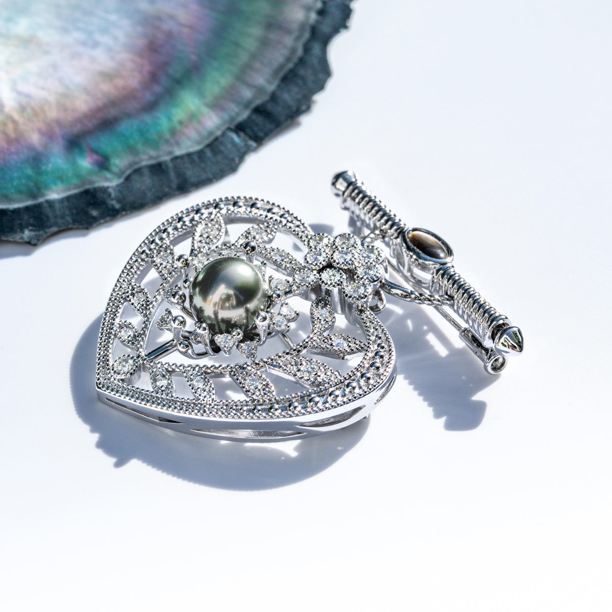 Copper Moissanite Pearl Brooch