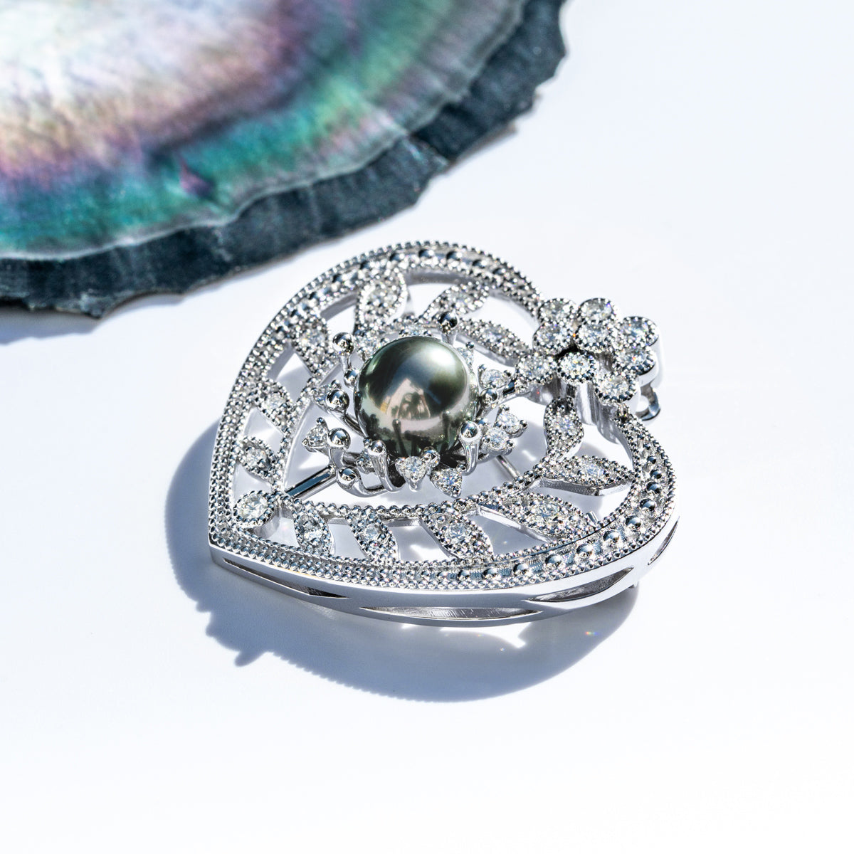 Copper Moissanite Pearl Brooch