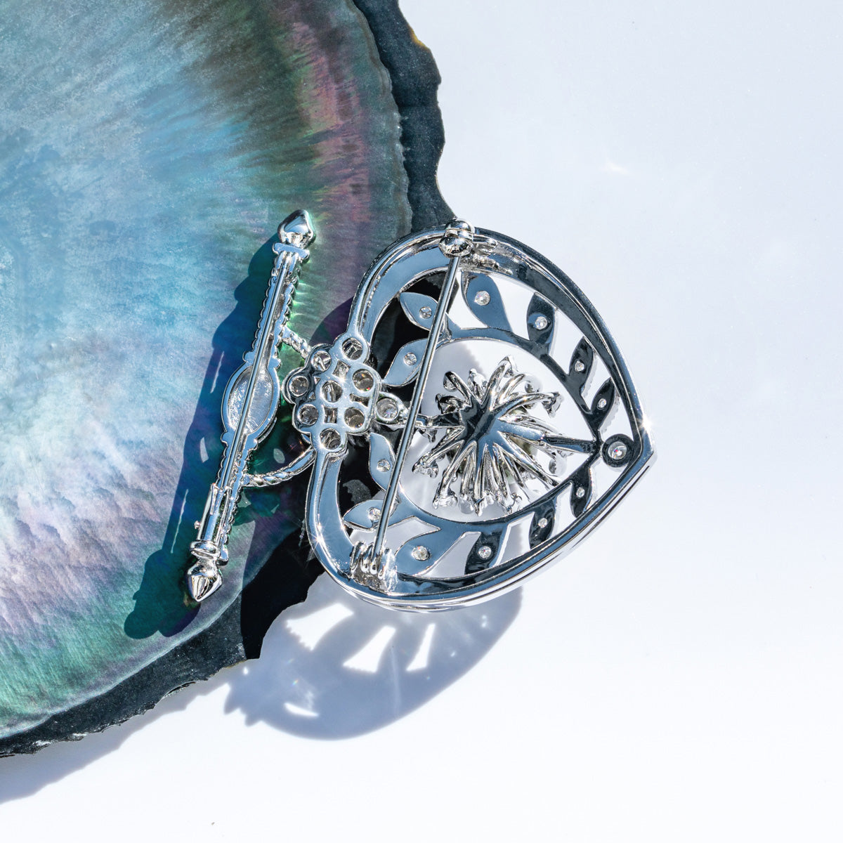 Copper Moissanite Pearl Brooch
