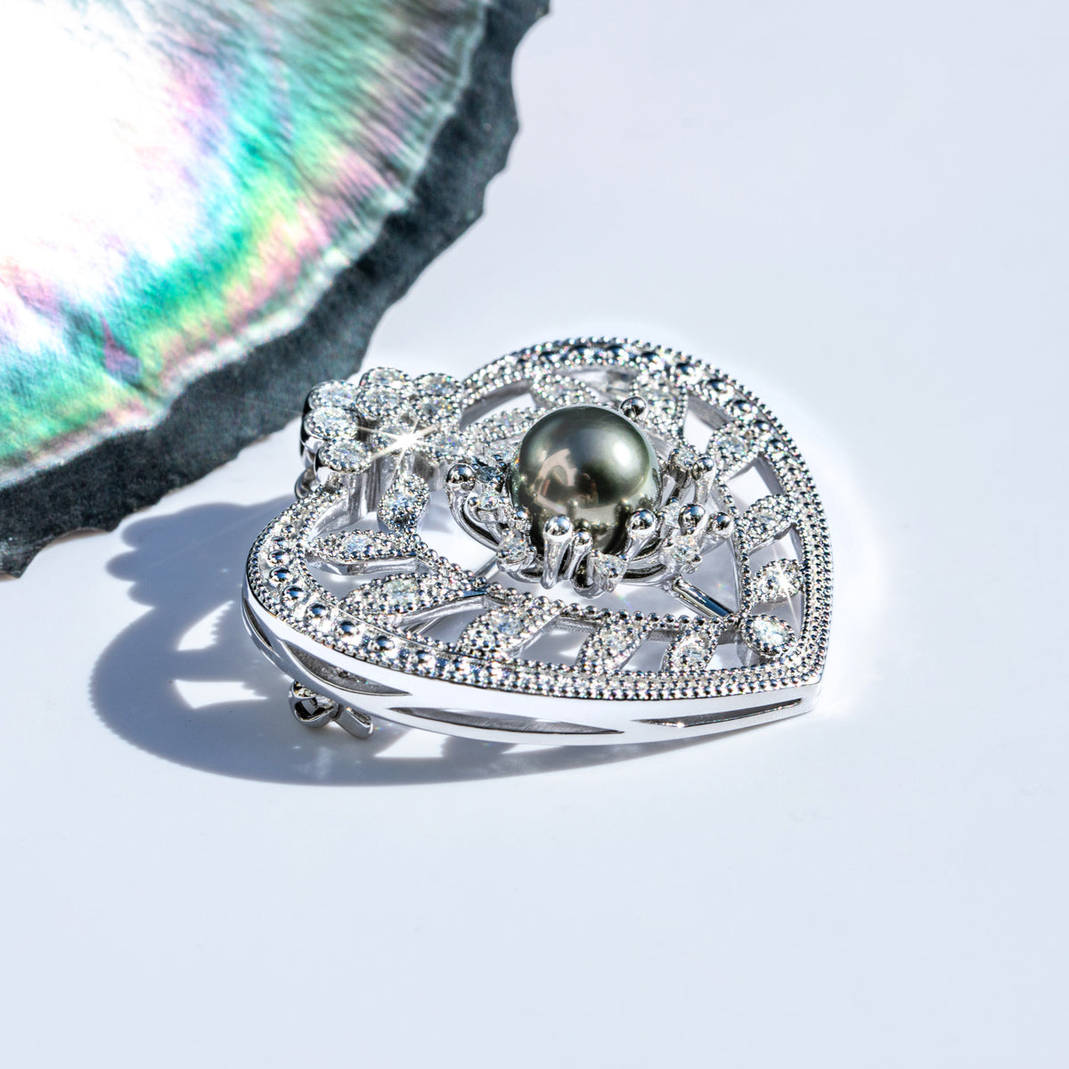 Copper Moissanite Pearl Brooch